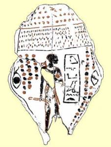 Nilotic "Negroid" man depicted on a painted ox skull from a Pan-Grave burial at Mostagedda, Upper Egypt