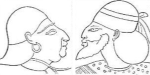 Reproduction of ancient Egyptian wall paintings depicting Hittite (left) and Canaanite (right) figures. The Hittites were among the foreigners from the Caucasus/Iranian plateau vicinity, who genetically influenced the ancestral Semites. These newcomers introduced "Armenoid" physical traits to the Natufian-descended Canaanites, Israelites and other native Semitic peoples of the Levant, Arabia and Mesopotamia.